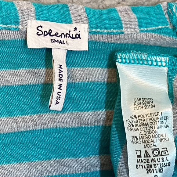 Splendid Soft Semi-Sheer Short Sleeve T-Shirt Striped Aqua/Gray Small - Picture 5 of 8